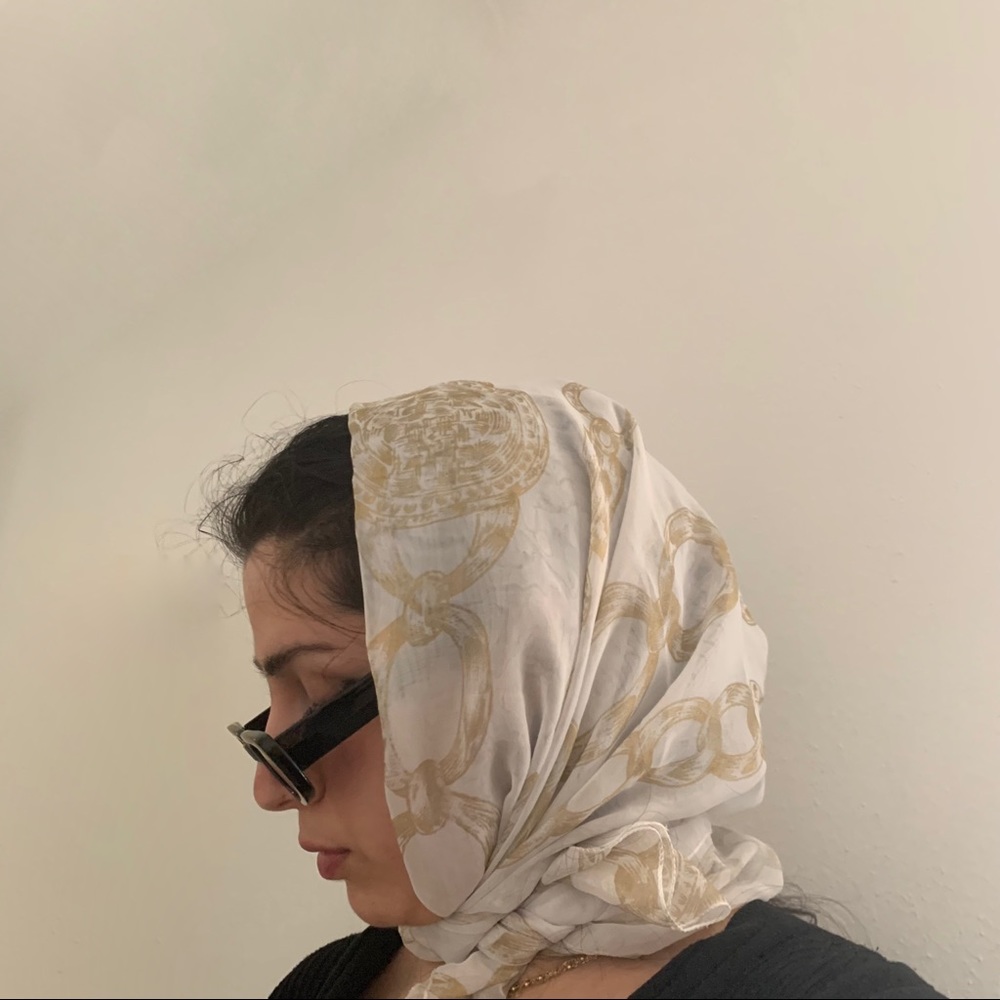 Sheer white scarf with chain link design